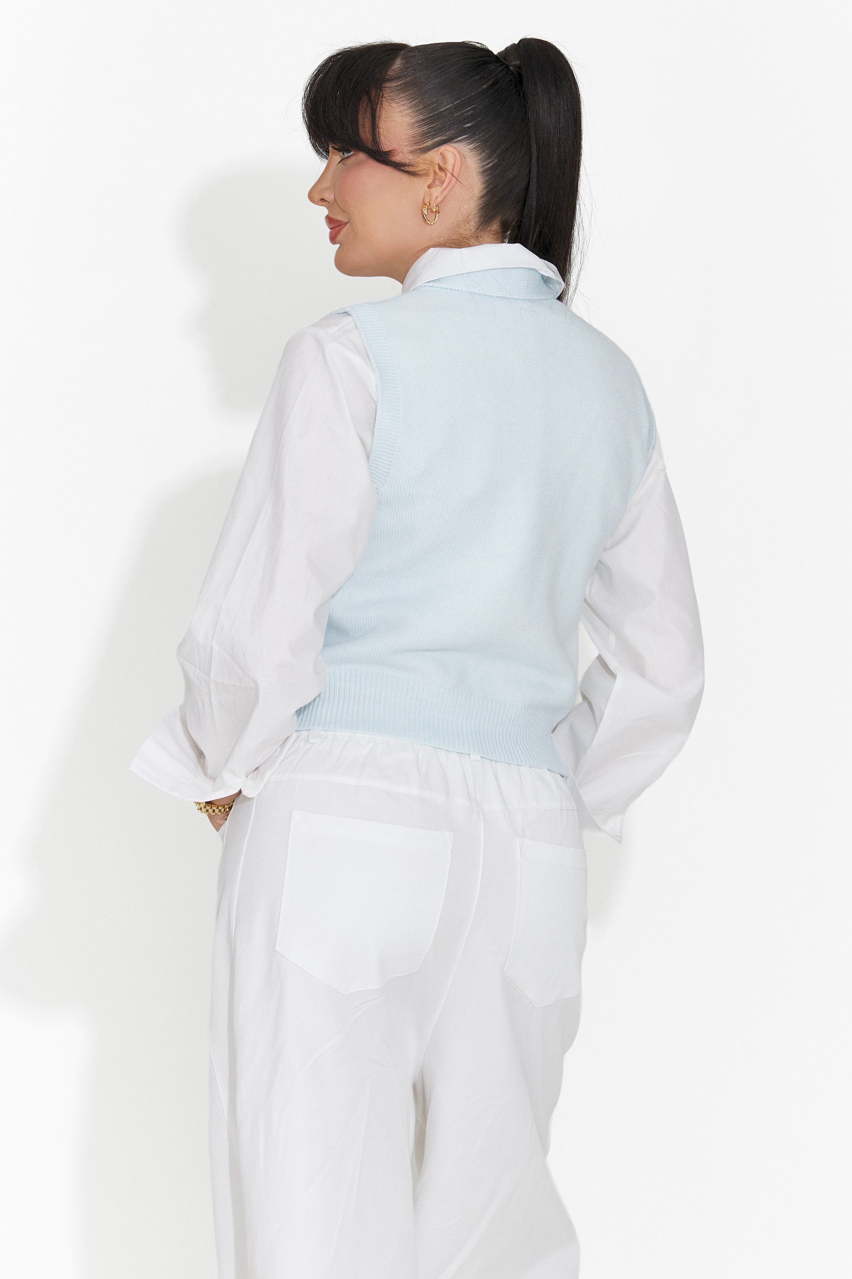 Комплект от 3 части риза + жилетка + светлосиня вратовръзка Tasiana Bogas