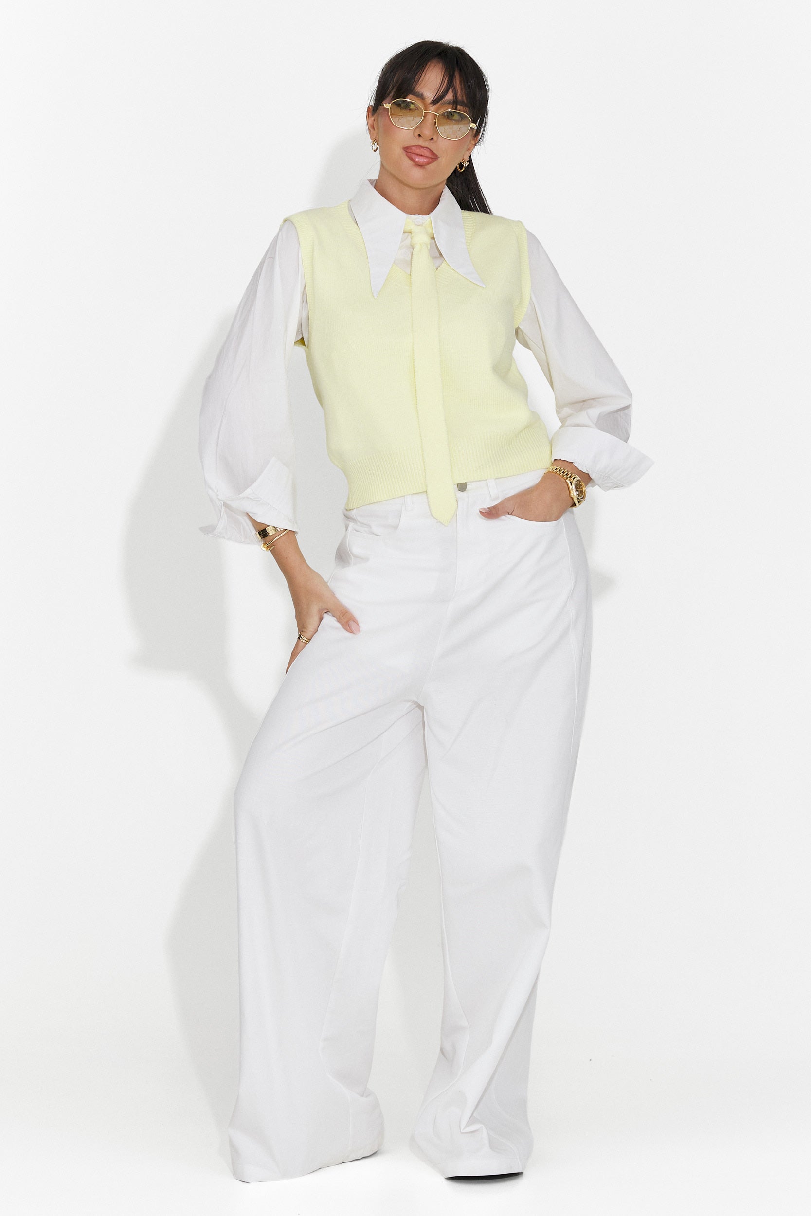 Комплект от 3 части риза + жилетка + жълта вратовръзка Tasiana Bogas