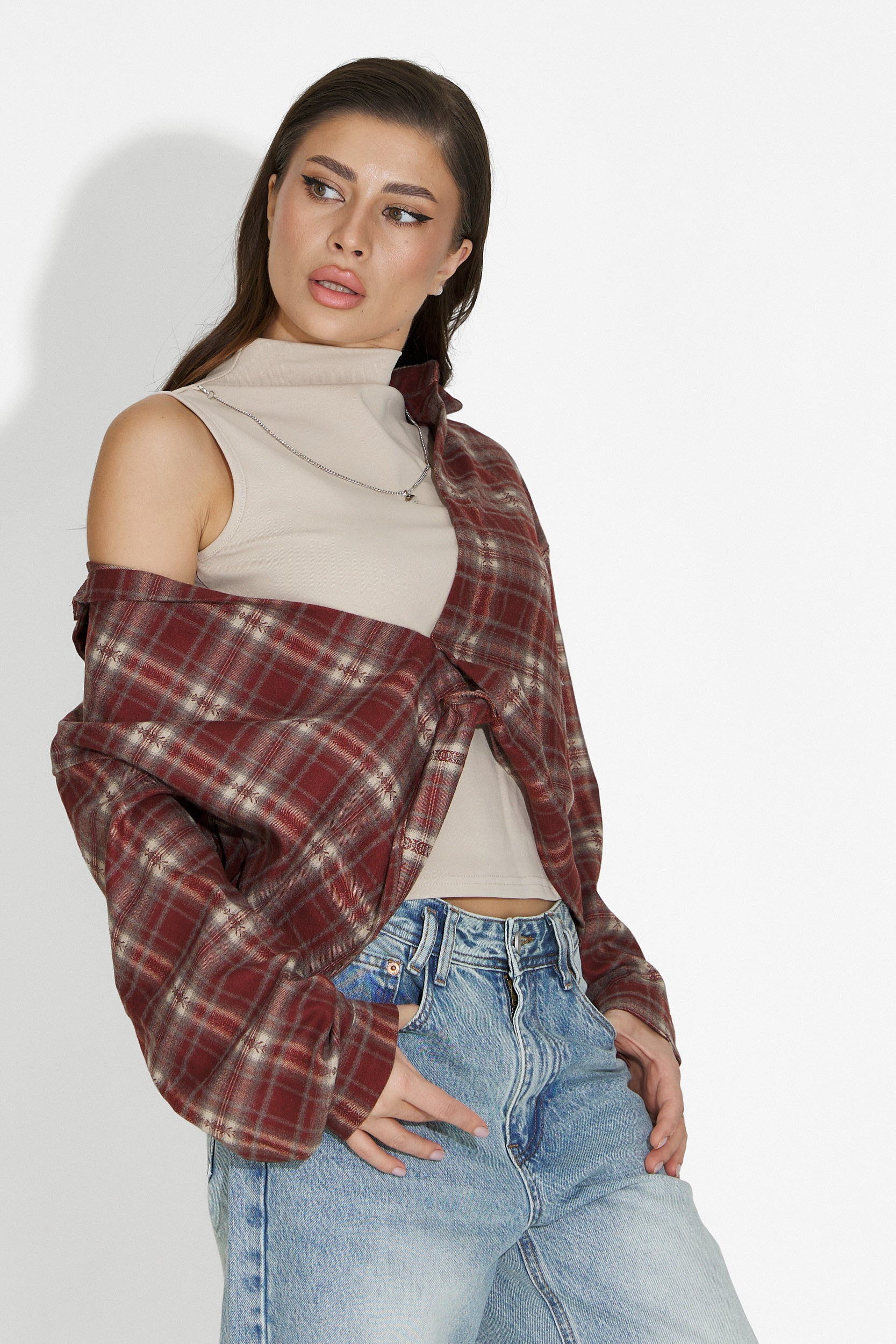 Комплект дамска риза + потник в бордо Noielia Bogas