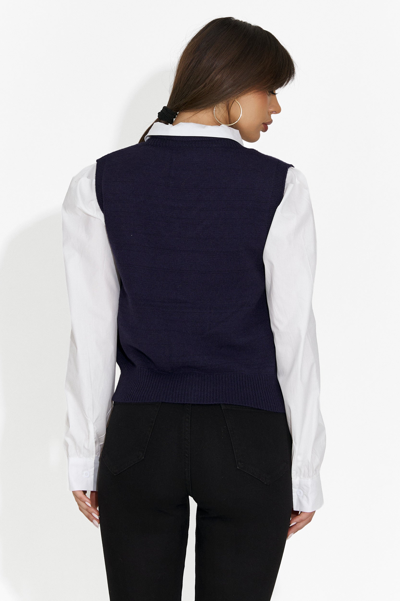 Комплект дамски 3 части риза + жилетка + вратовръзка тъмносин Ofeliana Bogas