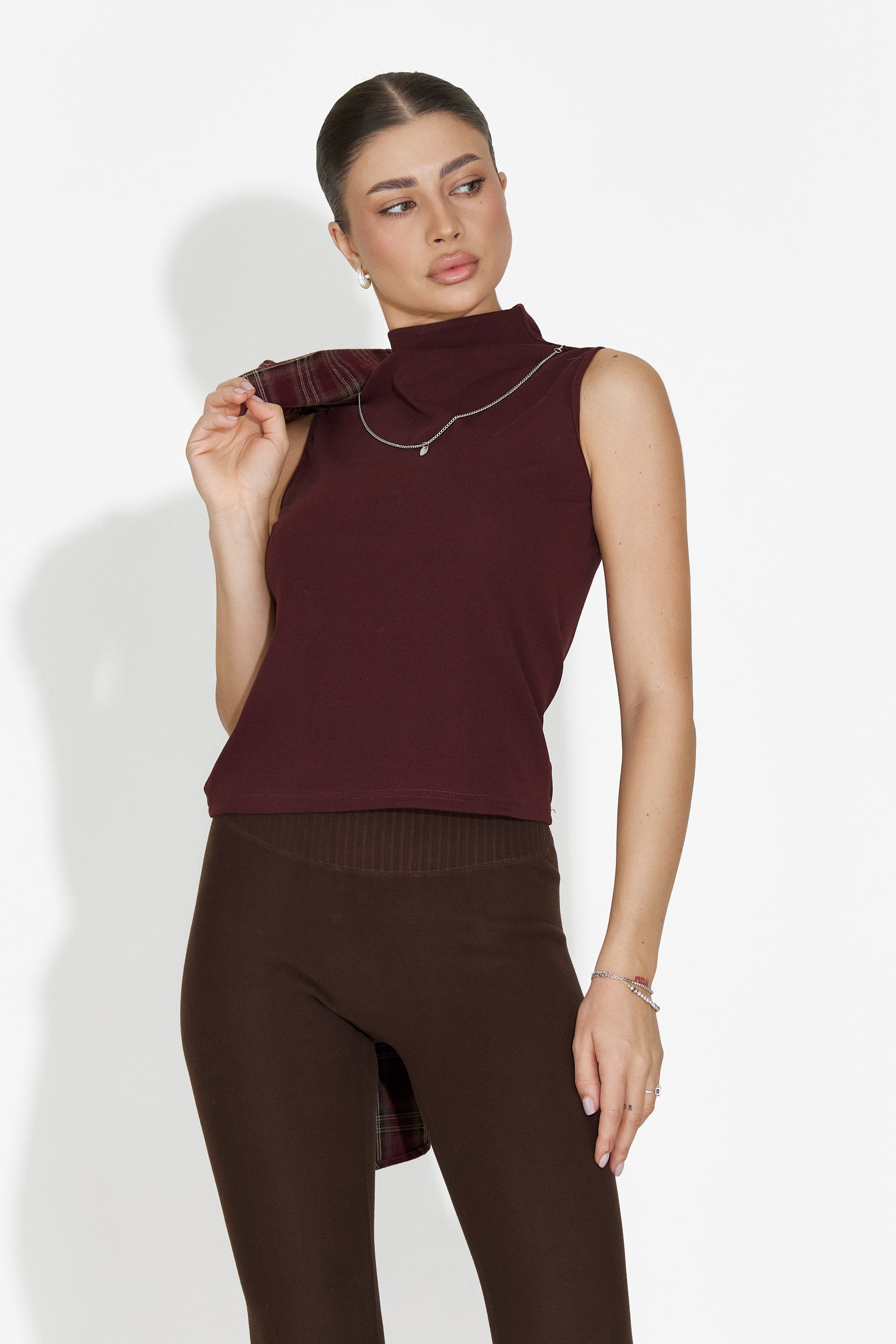 Комплект дамска риза + потник в бордо Arlete Bogas