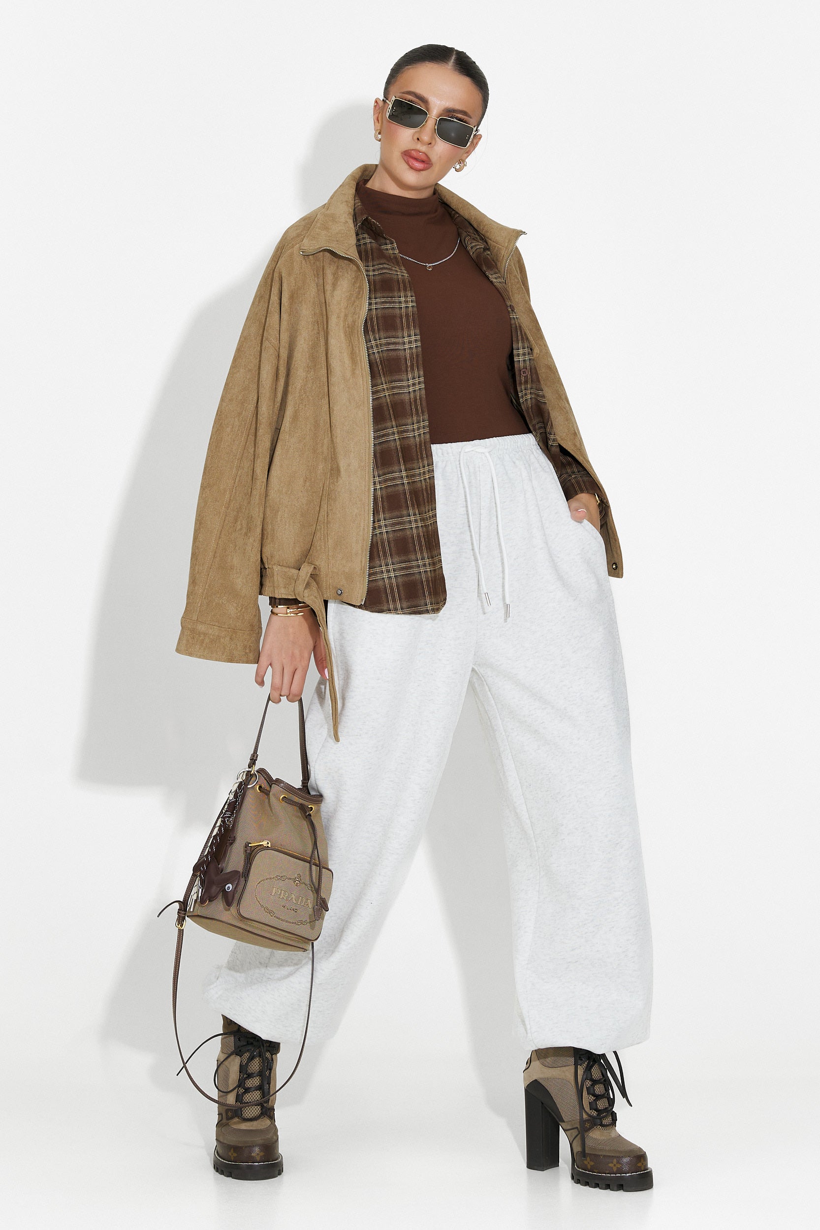 Комплект дамска риза + потник в кафяво Arlete Bogas