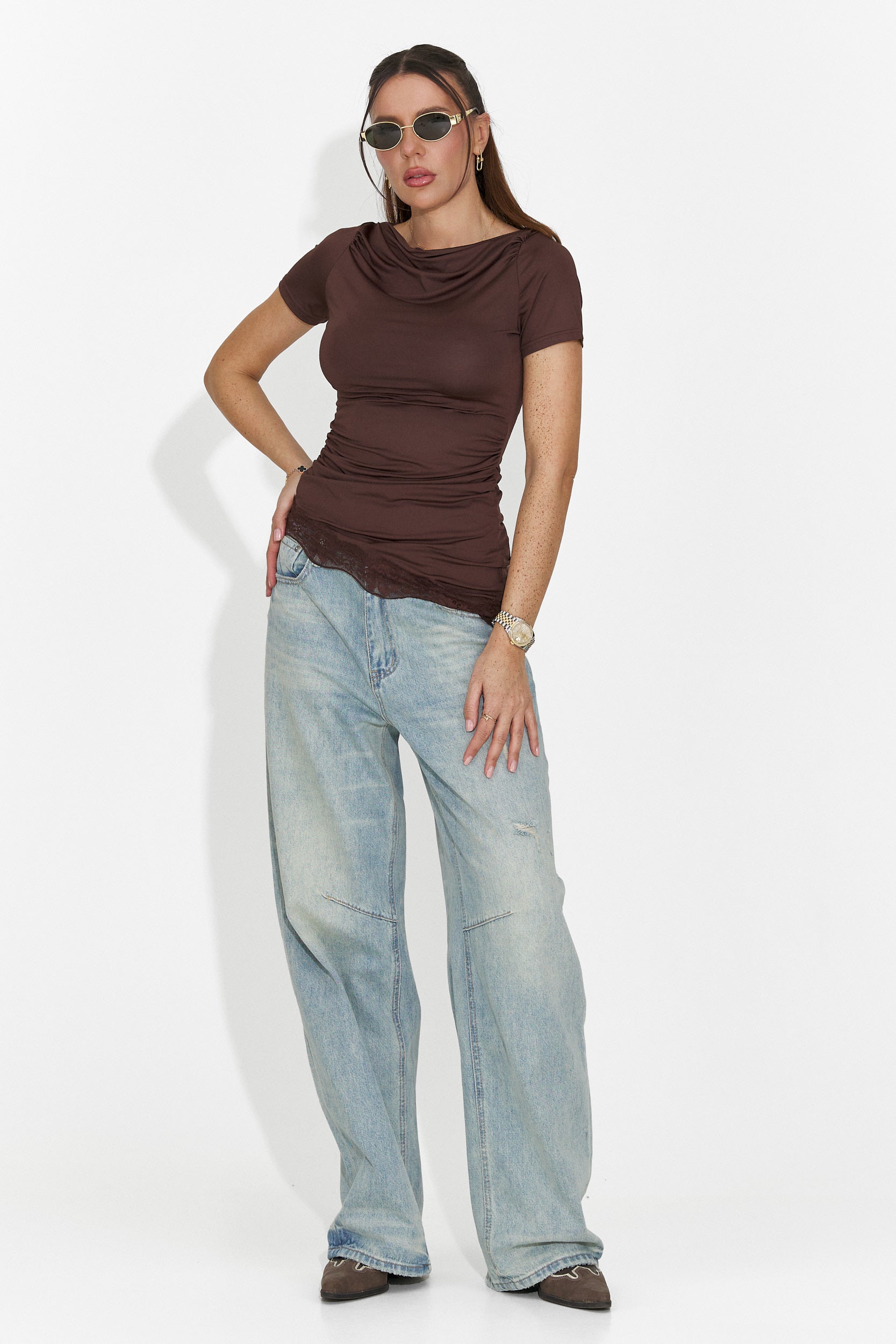 Дамска ежедневна кафява тениска Arkania Bogas