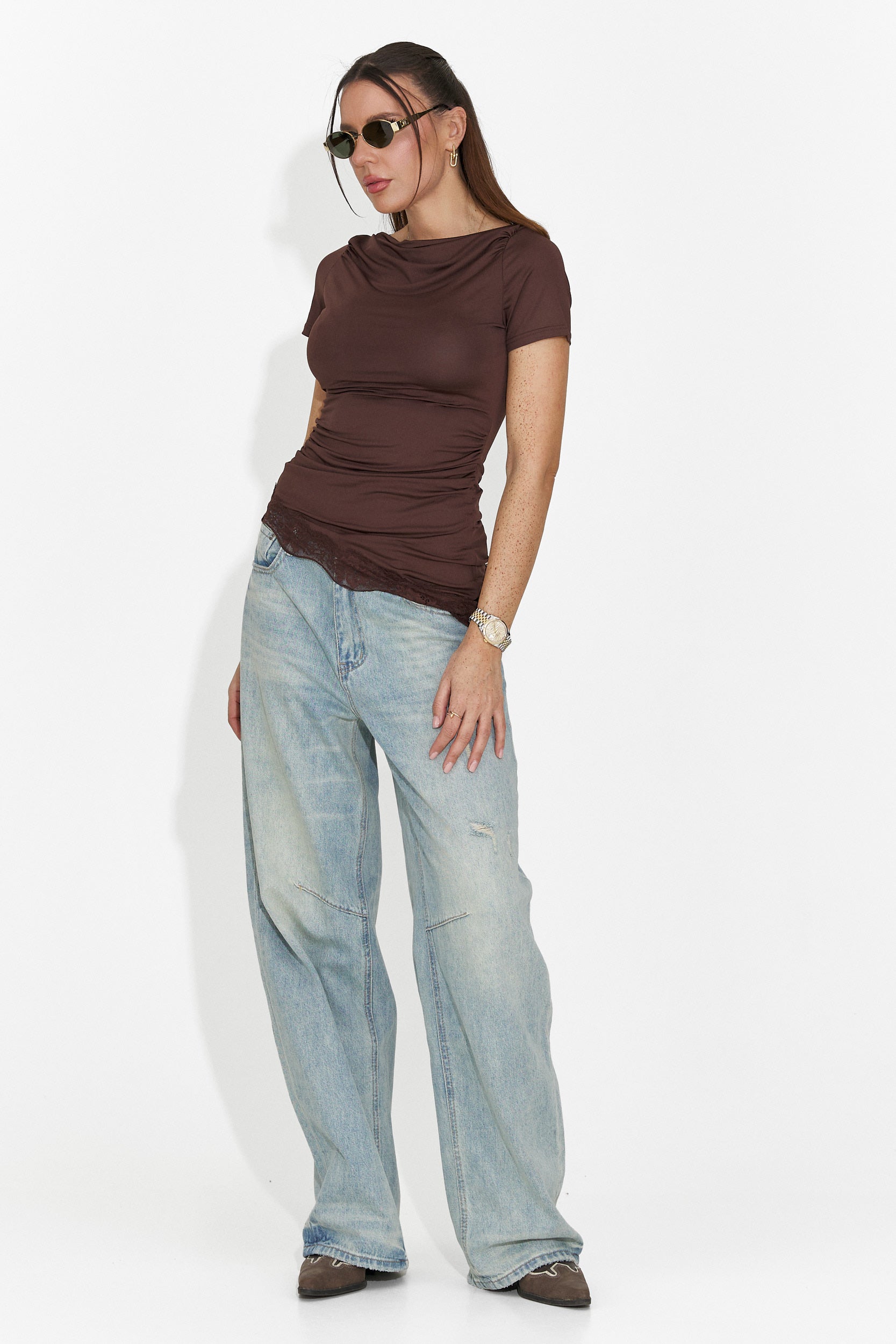 Дамска ежедневна кафява тениска Arkania Bogas